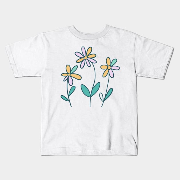 Naive childish flowers Kids T-Shirt by JakoRila